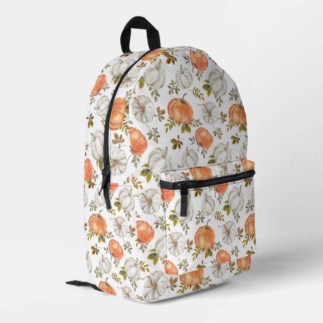 Fall Watercolor Pumpkin Pattern Printed Backpack (Back Corner Left)
