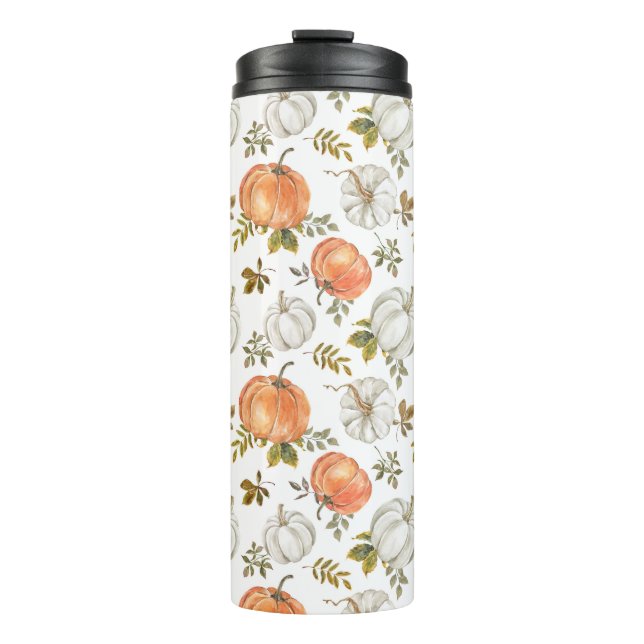 Fall Watercolor Pumpkin Pattern Thermal Tumbler (Front)
