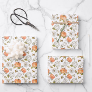 Fall Watercolor Pumpkin Pattern Wrapping Paper Sheet