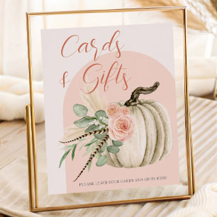 Fall Watercolor Pumpkin Pink Cards & Gift Table Poster