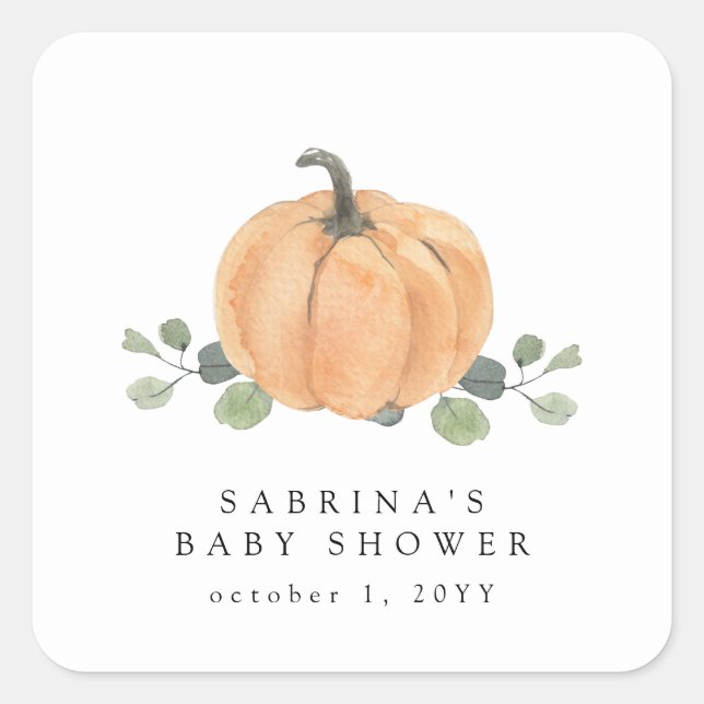 Fall Watercolor Pumpkin Square Sticker (Front)