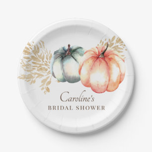 Fall Watercolor Pumpkin Wheat Shower Paper Plate