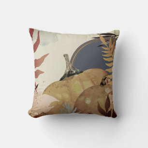Fall Watercolor Pumpkins & Leaves   Navy & Ivory Throw Pillow
