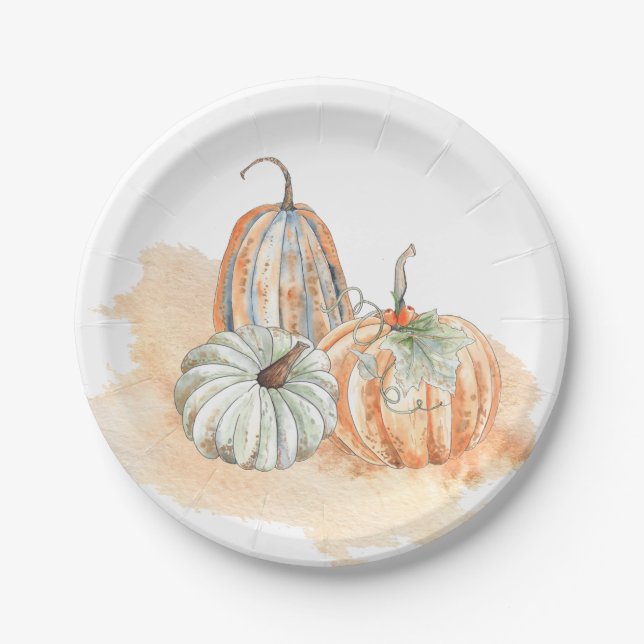 Fall Watercolor Pumpkins Paper Plate (Front)