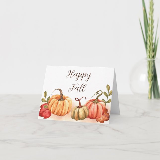 Fall watercolor pumpkins with customizable text  card (Front)