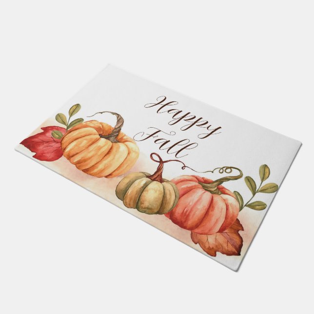 Fall watercolor pumpkins with customizable text  doormat (Angled)