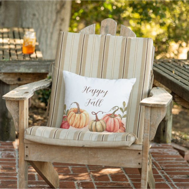 Fall watercolor pumpkins with customizable text outdoor pillow (Chair)