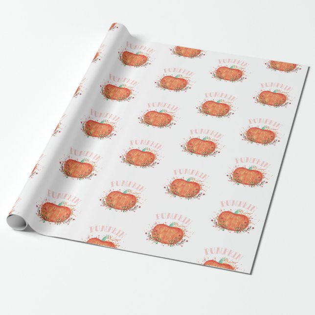 Fall Watercolor Pumpkins Wrapping Paper (Unrolled)
