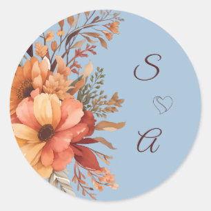 Fall Watercolor Rustic Floral Monogram Wedding Classic Round Sticker
