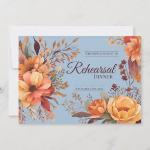 Fall Watercolor Rustic Floral Rehearsal Dinner Invitation