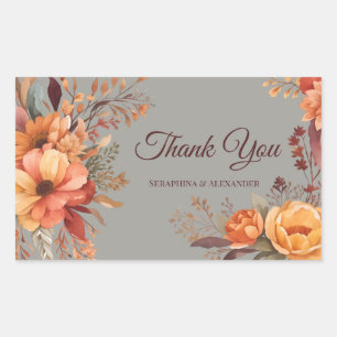 Fall Watercolor Rustic Floral Thank You Wedding Sticker