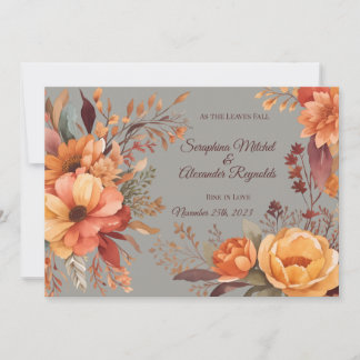 Fall Watercolor Rustic Floral Wedding Invitation