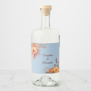 Fall Watercolor Rustic Floral Wedding Liquor Bottle Label