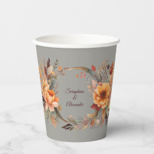 Fall Watercolor Rustic Floral Wedding Paper Cups