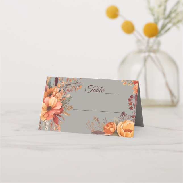 Fall Watercolor Rustic Floral Wedding  Place Card (Front)