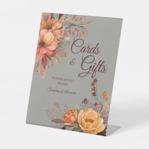 Fall Watercolor Rustic Floral Wedding Tabletop Pedestal Sign