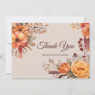 Fall Watercolor Rustic Floral Wedding Thank you  Card