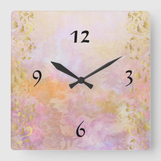 Fall Watercolor Square Clock Floral