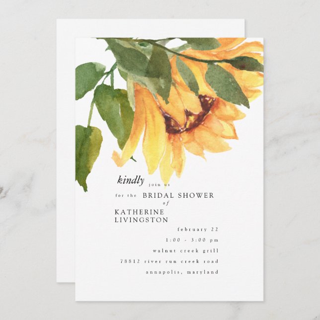 Fall Watercolor Sunflower Bridal Shower Invitation (Front/Back)