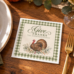 Fall Watercolor Thanksgiving Turkey Give Thanks Napkin