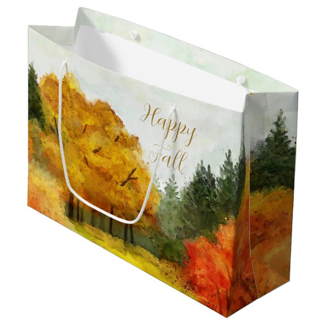 Fall watercolor trees with customizable text  large gift bag (Front Angled)