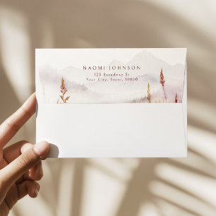 Fall Watercolor Wildflower Mountain Rustic Wedding Envelope