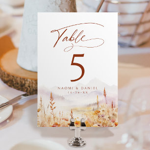 Fall Watercolor Wildflower Mountain Rustic Wedding Table Number