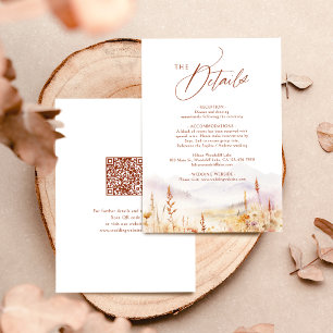 Fall Watercolor Wildflower Rustic QR code Details Card