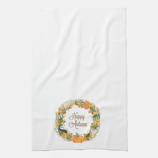 fall watercolor wreath kitchen towel (Vertical)