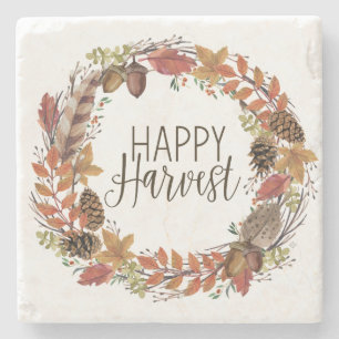 fall watercolor wreath stone coaster