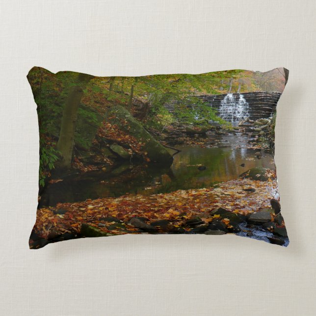 Fall Waterfall and Creek Pennsylvania Nature Accent Pillow (Front)