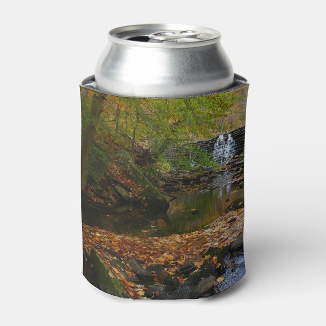 Fall Waterfall and Creek Pennsylvania Nature Can Cooler (Can Front)