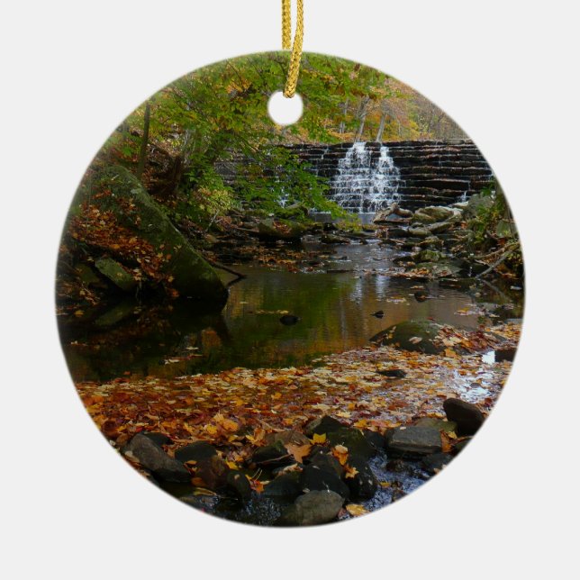 Fall Waterfall and Creek Pennsylvania Nature Ceramic Ornament (Front)