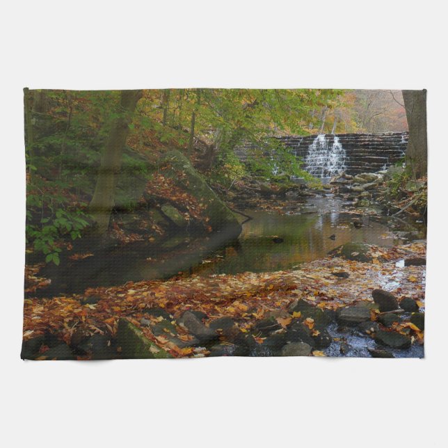 Fall Waterfall and Creek Pennsylvania Nature Kitchen Towel (Horizontal)