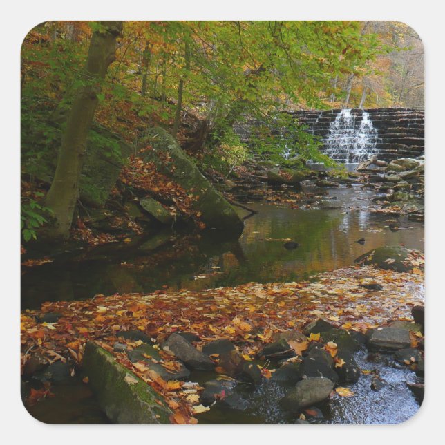 Fall Waterfall and Creek Pennsylvania Nature Square Sticker (Front)