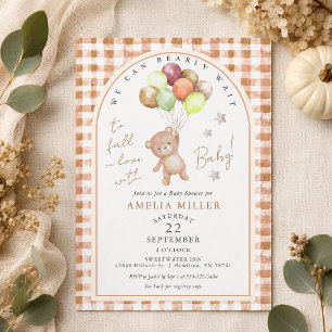 Fall We Can Bearly Wait Gingham Baby Shower Invitation