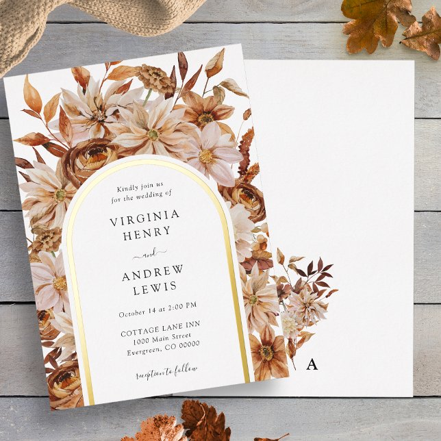 Fall Wedding (White Fall Terracotta Floral Wedding Foil Invitation back Monogram by Painted Paperie
)