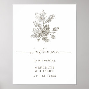 Fall Wedding Acorn & Pinecone Branch Welcome Poster