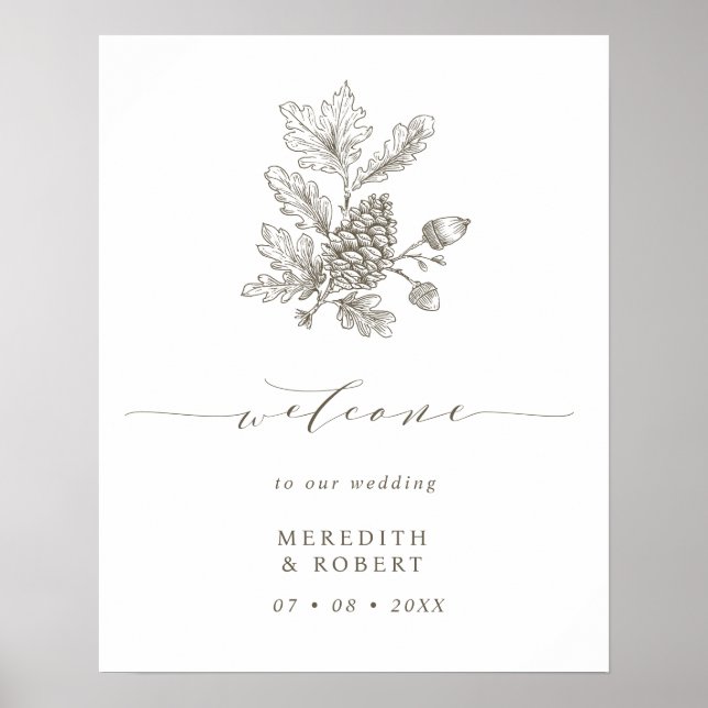Fall Wedding Acorn & Pinecone Branch Welcome Poster (Front)