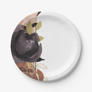 Fall Wedding Bold Glam Flowers Modern Floral Paper Plate
