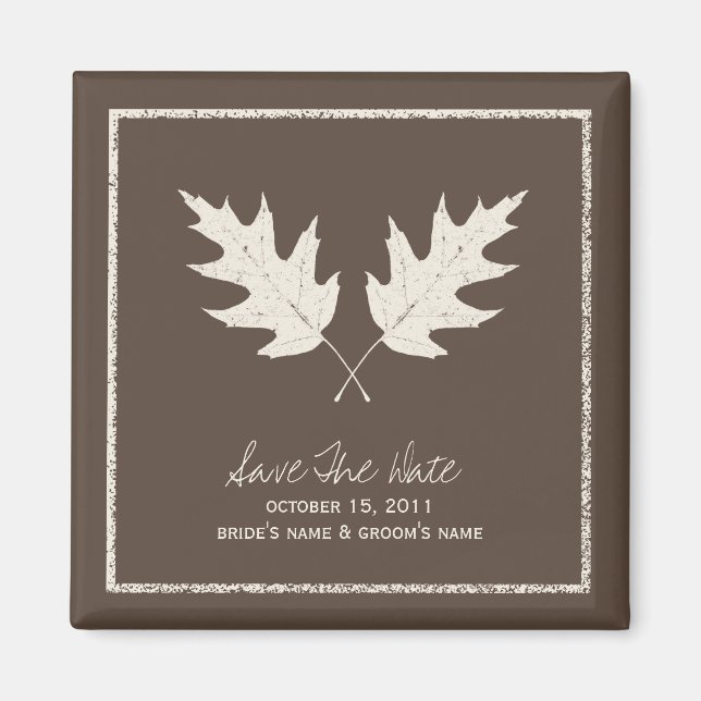 Fall Wedding Brown Save The Date Oak Leaves Magnet (Front)