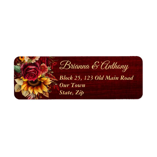 Fall wedding burgundy roses sunflowers (Front)