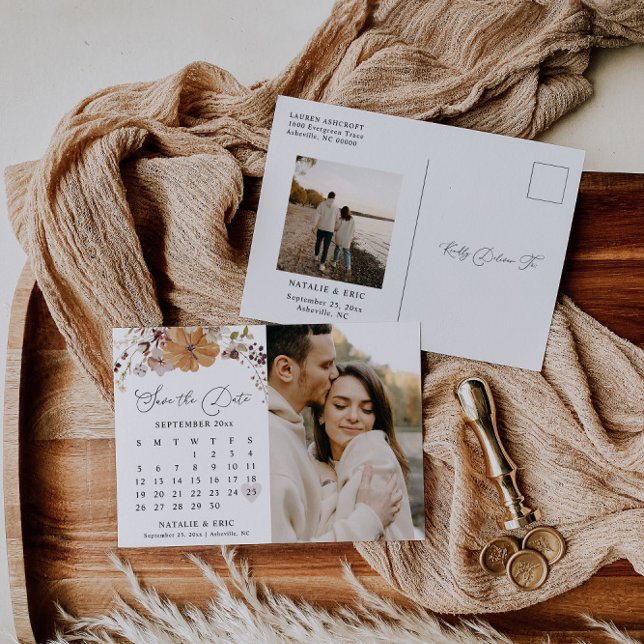 Fall Wedding Calendar Save The Date Photo Postcard (Creator Uploaded)