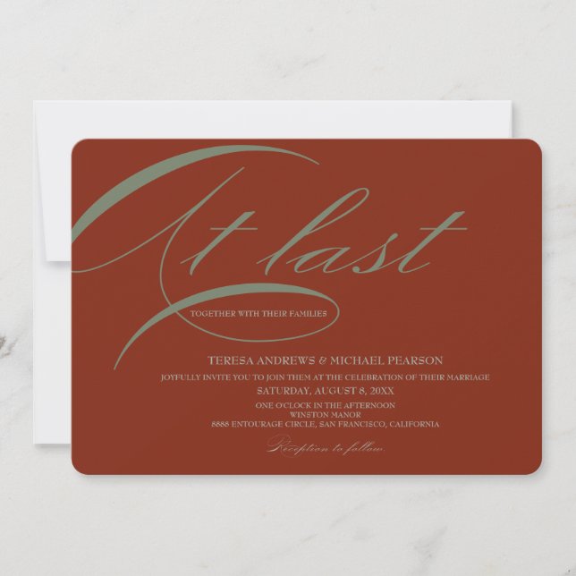 Fall Wedding Colours Orange Green At last Invitation (Front)