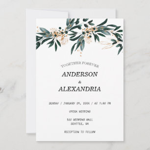 Fall Wedding 🍂 Deep Blue Floral Elegant 💙 Invitation