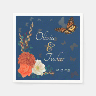 Fall Wedding Floral Butterfly Teal Custom Napkins