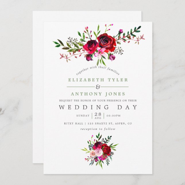 Fall Wedding Floral Invitation (Front/Back)