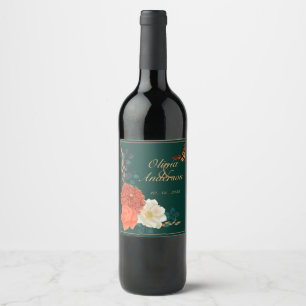 Fall Wedding Floral Monarch Butterfly  Wine Label