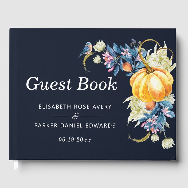 Fall Wedding Floral Pumpkin Guest Book (Front)