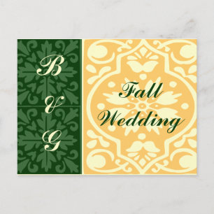 Fall Wedding Green Tan Monogram Custom Postcard